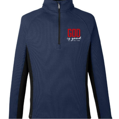 He Is Good Men's Christian Pullover Half - Zip Sweatshirt - ClaimedbyGodDesigns