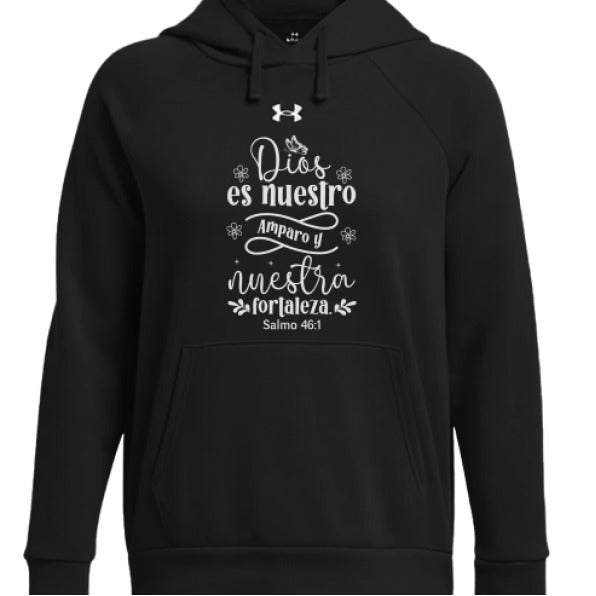 Dios Es Nuestro Amparo y Nuestra Fortaleza Women's Spanish Christian Pullover Fleece Hooded Sweatshirt - ClaimedbyGodDesigns