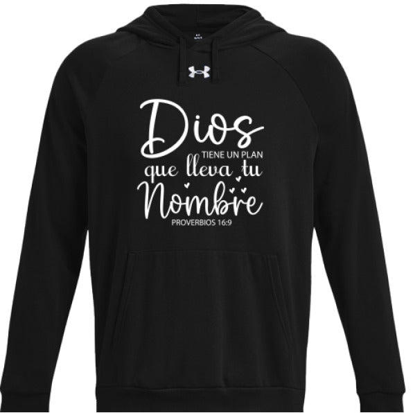 Dios Tiene Un Plan Que Lleva Tu Nombre Men's Spanish Christian Pullover Fleece Hooded Sweatshirt - ClaimedbyGodDesigns