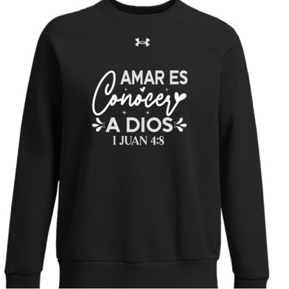 Amar Es Conocer a Dios Women's Spanish Christian Pullover Fleece Sweatshirt - ClaimedbyGodDesigns
