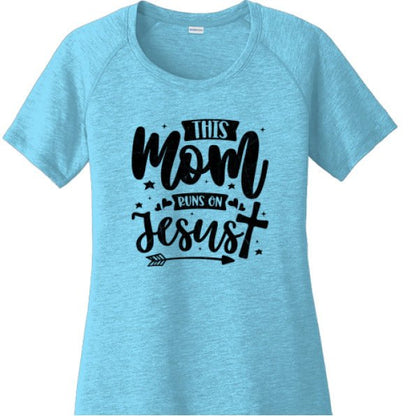 This Mom Runs On Him Women's Christian T-shirt - ClaimedbyGodDesigns