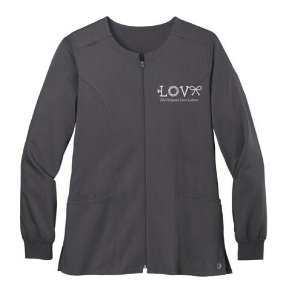 Love Women’s Christian Premiere Flex Full - Zip Scrub Jacket – Comfortable, Stylish, and Flexible Workwear - ClaimedbyGodDesigns