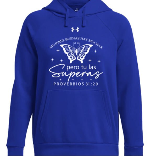 Mujeres Buenas Hay Muchas, Pero Tú Las Superas Women's Spanish Christian Pullover Fleece Hooded Sweatshirt - ClaimedbyGodDesigns