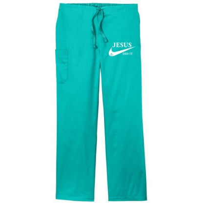 He Did It Unisex Christian Scrub Bottoms – Comfortable, Durable, and Lightweight Workwear - ClaimedbyGodDesigns