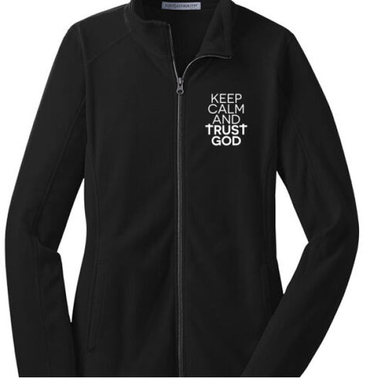 Keep Calm and Trust Him Women’s Christian Microfleece Jacket - ClaimedbyGodDesigns