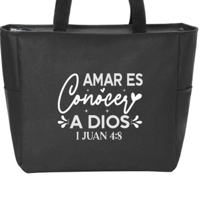 Amar Es Conocer a Dios Spanish Christian Tote Bag - ClaimedbyGodDesigns