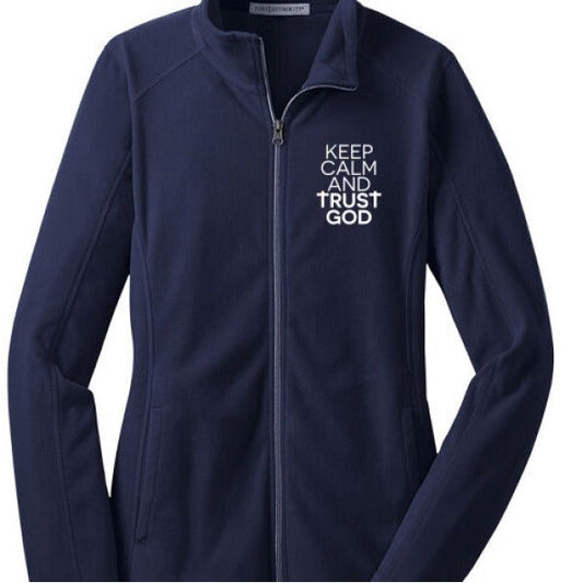 Keep Calm and Trust Him Women’s Christian Microfleece Jacket - ClaimedbyGodDesigns