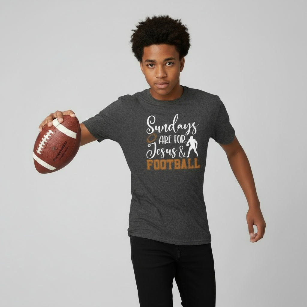 Sundays Are For Him and Football Youth Christian Jersey T-shirt - ClaimedbyGodDesigns