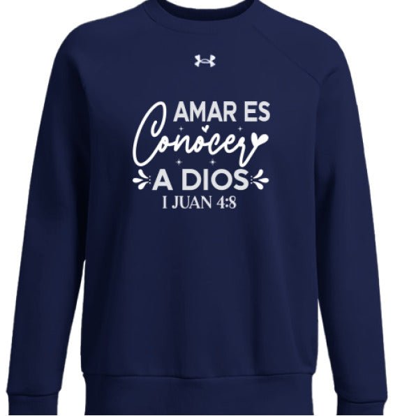 Amar Es Conocer a Dios Women's Spanish Christian Pullover Fleece Sweatshirt - ClaimedbyGodDesigns