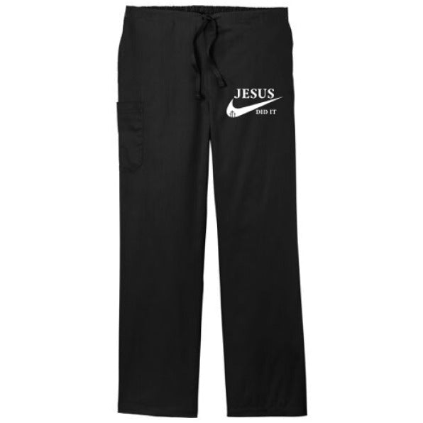He Did It Unisex Christian Scrub Bottoms – Comfortable, Durable, and Lightweight Workwear - ClaimedbyGodDesigns