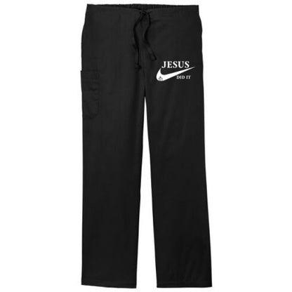 He Did It Unisex Christian Scrub Bottoms – Comfortable, Durable, and Lightweight Workwear - ClaimedbyGodDesigns