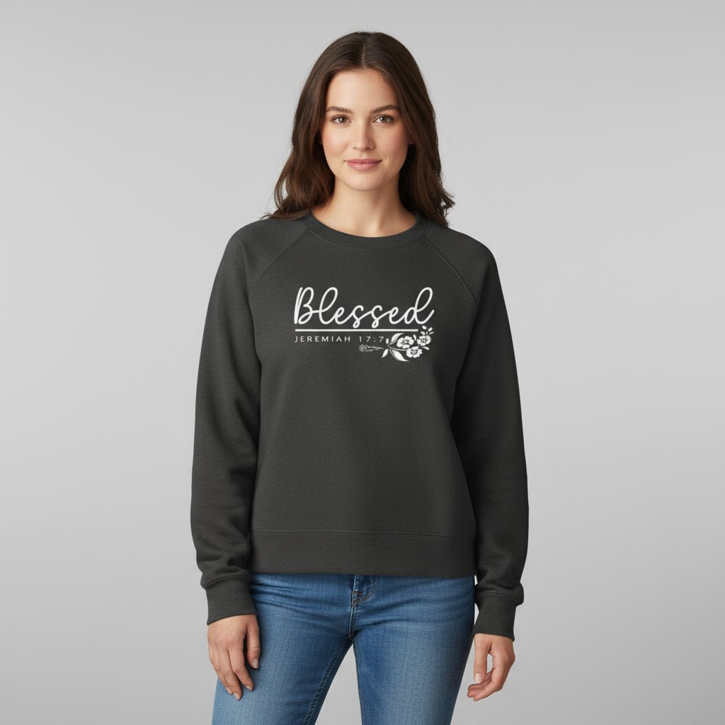 Blessed Women's Christian Fleece Cropped Crew Pullover Sweatshirt – Faith - Based Apparel - ClaimedbyGodDesigns