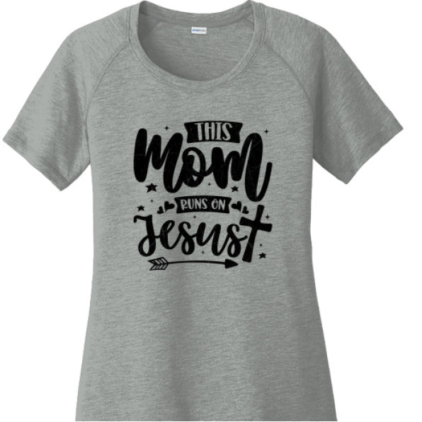 This Mom Runs On Him Women's Christian T-shirt - ClaimedbyGodDesigns