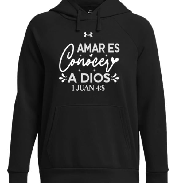 Amar Es Conocer a Dios Women's Spanish Christian Pullover Fleece Hooded Sweatshirt - ClaimedbyGodDesigns