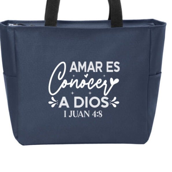 Amar Es Conocer a Dios Spanish Christian Tote Bag - ClaimedbyGodDesigns