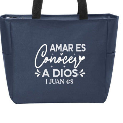 Amar Es Conocer a Dios Spanish Christian Tote Bag - ClaimedbyGodDesigns
