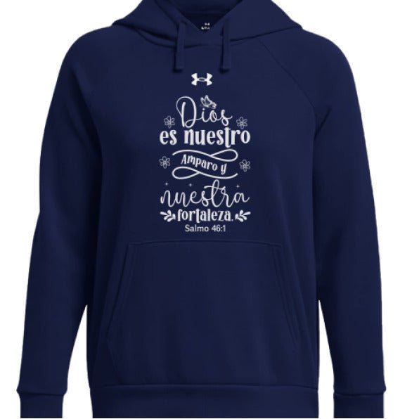 Dios Es Nuestro Amparo y Nuestra Fortaleza Women's Spanish Christian Pullover Fleece Hooded Sweatshirt - ClaimedbyGodDesigns