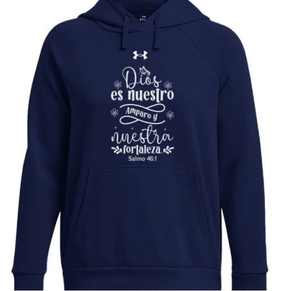 Dios Es Nuestro Amparo y Nuestra Fortaleza Women's Spanish Christian Pullover Fleece Hooded Sweatshirt - ClaimedbyGodDesigns