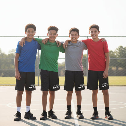 He Did It Youth Christian Basketball Shorts - ClaimedbyGodDesigns