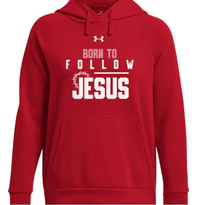 Born To Follow Him Women's Christian Pullover Fleece Hooded Sweatshirt - ClaimedbyGodDesigns