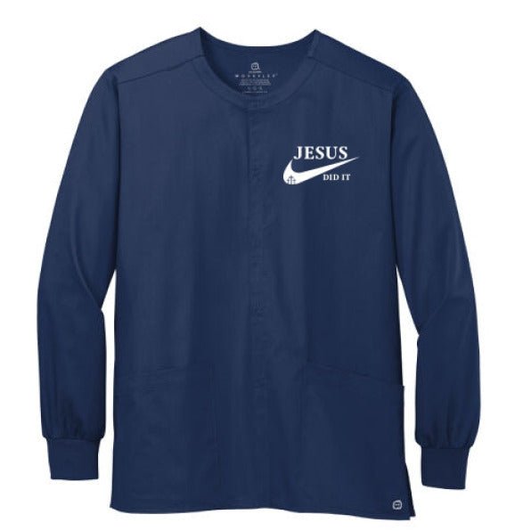 He Did It Unisex Christian WorkFlex Snap - Front Scrub Jacket – Comfortable, Durable, and Professional Workwear - ClaimedbyGodDesigns