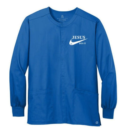 He Did It Unisex Christian WorkFlex Snap - Front Scrub Jacket – Comfortable, Durable, and Professional Workwear - ClaimedbyGodDesigns