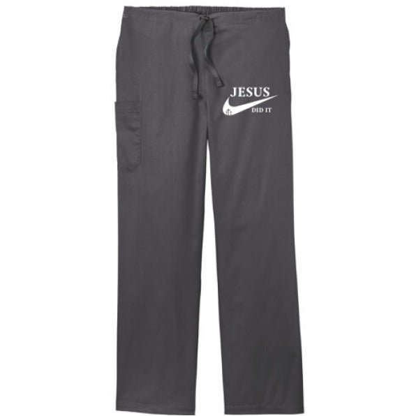 He Did It Unisex Christian Scrub Bottoms – Comfortable, Durable, and Lightweight Workwear - ClaimedbyGodDesigns