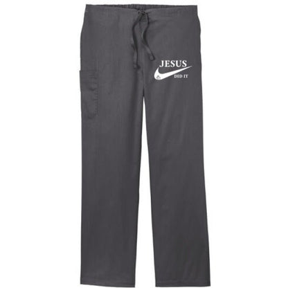 He Did It Unisex Christian Scrub Bottoms – Comfortable, Durable, and Lightweight Workwear - ClaimedbyGodDesigns