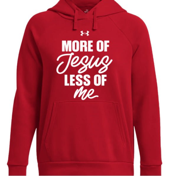More Of Him Less Of Me Women's Christian Pullover Fleece Hooded Sweatshirt - ClaimedbyGodDesigns