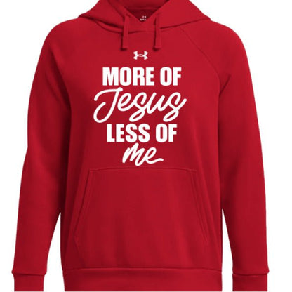 More Of Him Less Of Me Women's Christian Pullover Fleece Hooded Sweatshirt - ClaimedbyGodDesigns