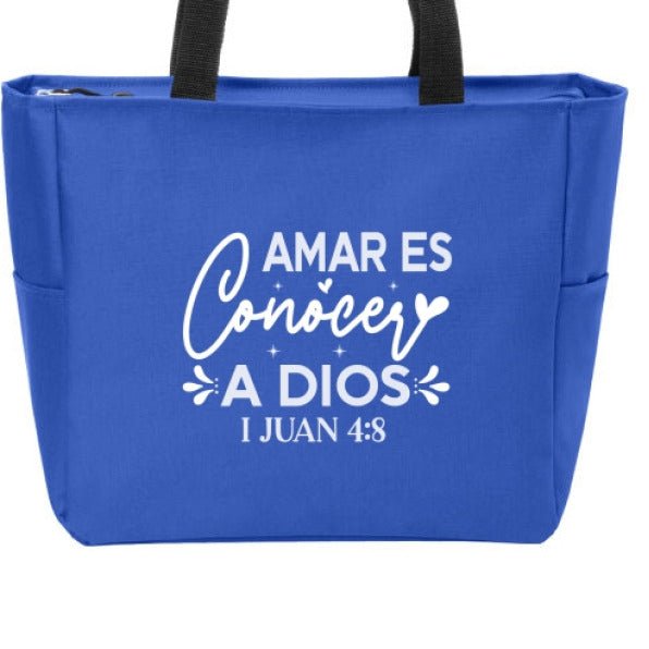 Amar Es Conocer a Dios Spanish Christian Tote Bag - ClaimedbyGodDesigns