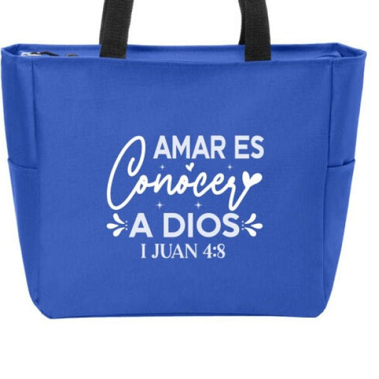 Amar Es Conocer a Dios Spanish Christian Tote Bag - ClaimedbyGodDesigns