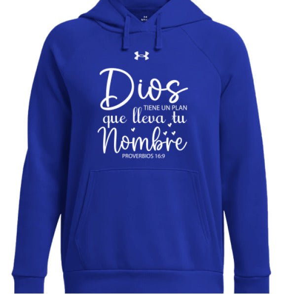Dios Tiene Un Plan Que Lleva Tu Nombre Women's Spanish Christian Pullover Fleece Hooded Sweatshirt - ClaimedbyGodDesigns