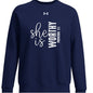 She Is Worthy Women's Christian Pullover Fleece Sweatshirt - ClaimedbyGodDesigns