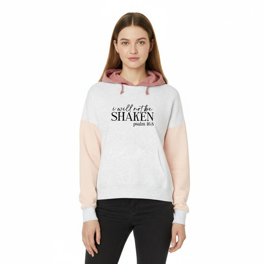 I will not be shaken Women’s Christian Colorblock Crop Hooded Sweatshirt - ClaimedbyGodDesigns