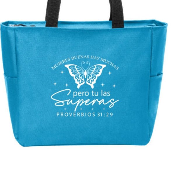Mujeres Buenas Hay Muchas, Pero Tú Las Superas Spanish Christian Tote Bag - ClaimedbyGodDesigns