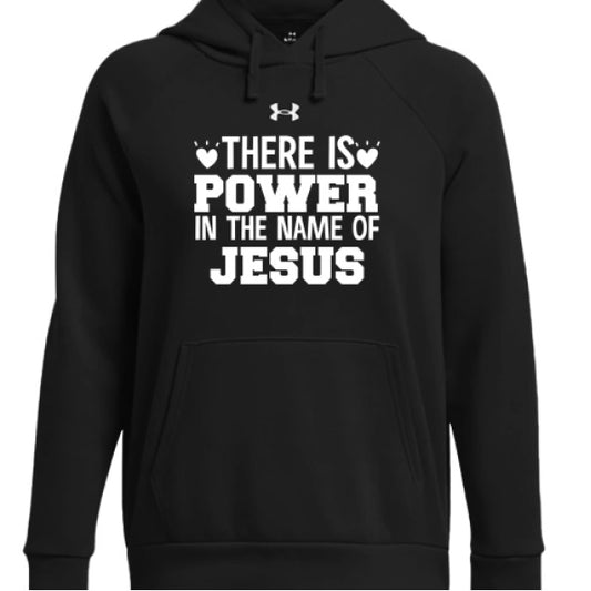There Is Power In His Name Women's Christian Pullover Fleece Hooded Sweatshirt - ClaimedbyGodDesigns