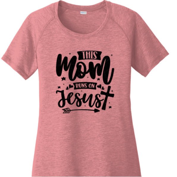 This Mom Runs On Him Women's Christian T-shirt - ClaimedbyGodDesigns