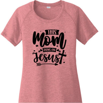 This Mom Runs On Him Women's Christian T-shirt - ClaimedbyGodDesigns