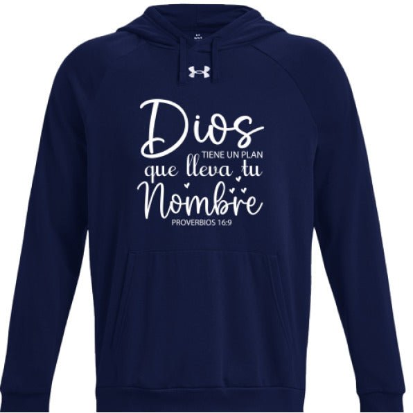 Dios Tiene Un Plan Que Lleva Tu Nombre Men's Spanish Christian Pullover Fleece Hooded Sweatshirt - ClaimedbyGodDesigns