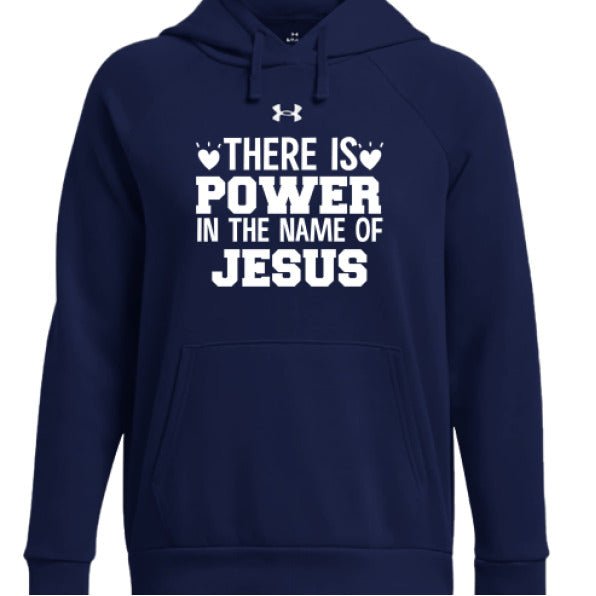 There Is Power In His Name Women's Christian Pullover Fleece Hooded Sweatshirt - ClaimedbyGodDesigns