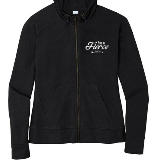 She Is Fierce Women's Christian Full - Zip Hooded Jacket - ClaimedbyGodDesigns
