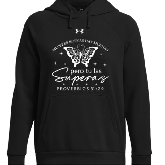 Mujeres Buenas Hay Muchas, Pero Tú Las Superas Women's Spanish Christian Pullover Fleece Hooded Sweatshirt - ClaimedbyGodDesigns