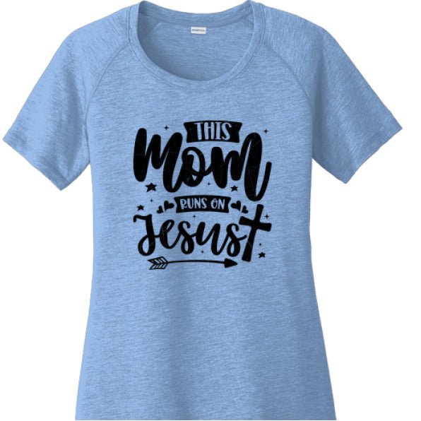 This Mom Runs On Him Women's Christian T-shirt - ClaimedbyGodDesigns