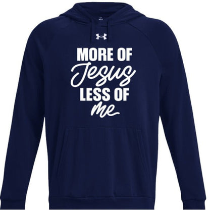 More Of Him Less Of Me Men's Christian Pullover Fleece Hooded Sweatshirt - ClaimedbyGodDesigns