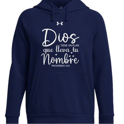 Dios Tiene Un Plan Que Lleva Tu Nombre Women's Spanish Christian Pullover Fleece Hooded Sweatshirt - ClaimedbyGodDesigns
