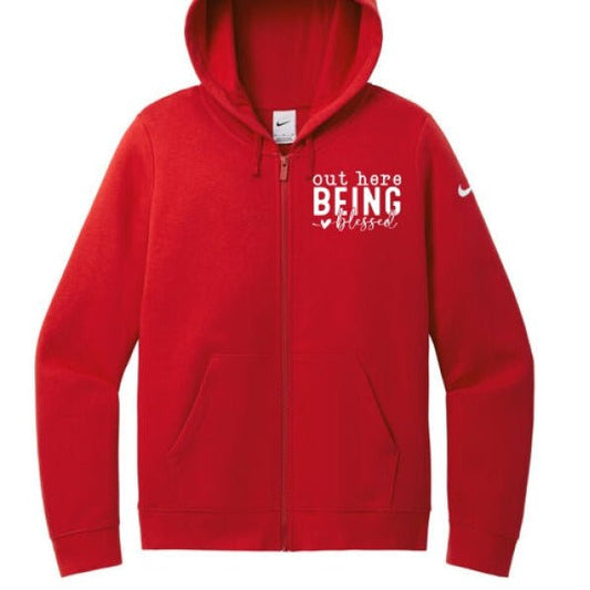 Out Here Being Blessed Women's Christian Fleece Full - Zip Hooded Sweatshirt - ClaimedbyGodDesigns