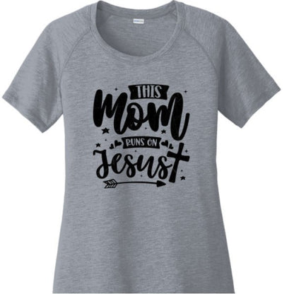 This Mom Runs On Him Women's Christian T-shirt - ClaimedbyGodDesigns