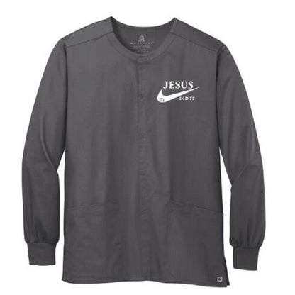 He Did It Unisex Christian WorkFlex Snap - Front Scrub Jacket – Comfortable, Durable, and Professional Workwear - ClaimedbyGodDesigns