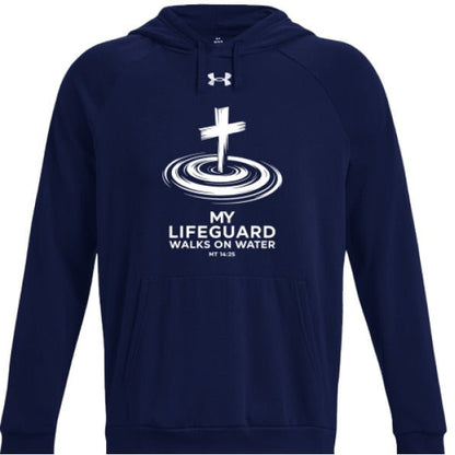 My lifeguard Walks On Water 2 Men's Christian Pullover Fleece Hooded Sweatshirt - ClaimedbyGodDesigns